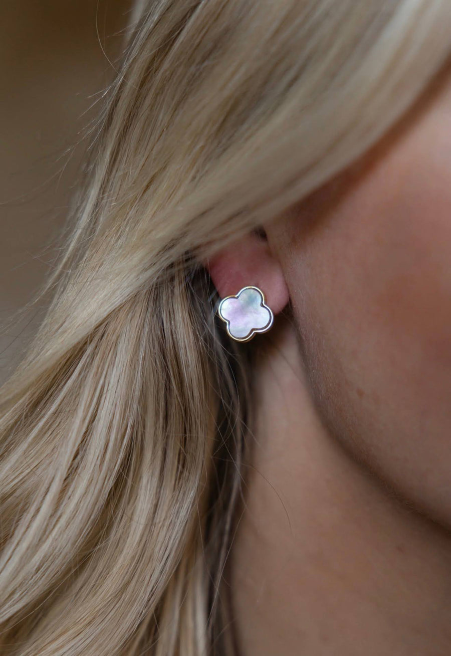 Elle- Clover Mother of Pearl Stud Earring - 18k Gold Plated-Darby Clark Collection - Glamourous Grace