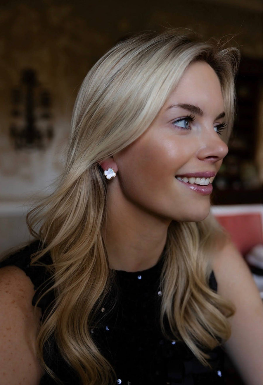 Elle- Clover Mother of Pearl Stud Earring - 18k Gold Plated-Darby Clark Collection - Glamourous Grace