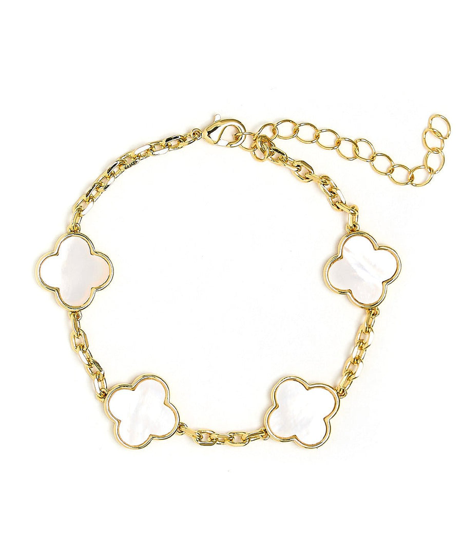 Elle- Mother of pearl Clover Adjustable Bracelet 18k Gold Plated-Darby Clark Collection - Glamourous Grace