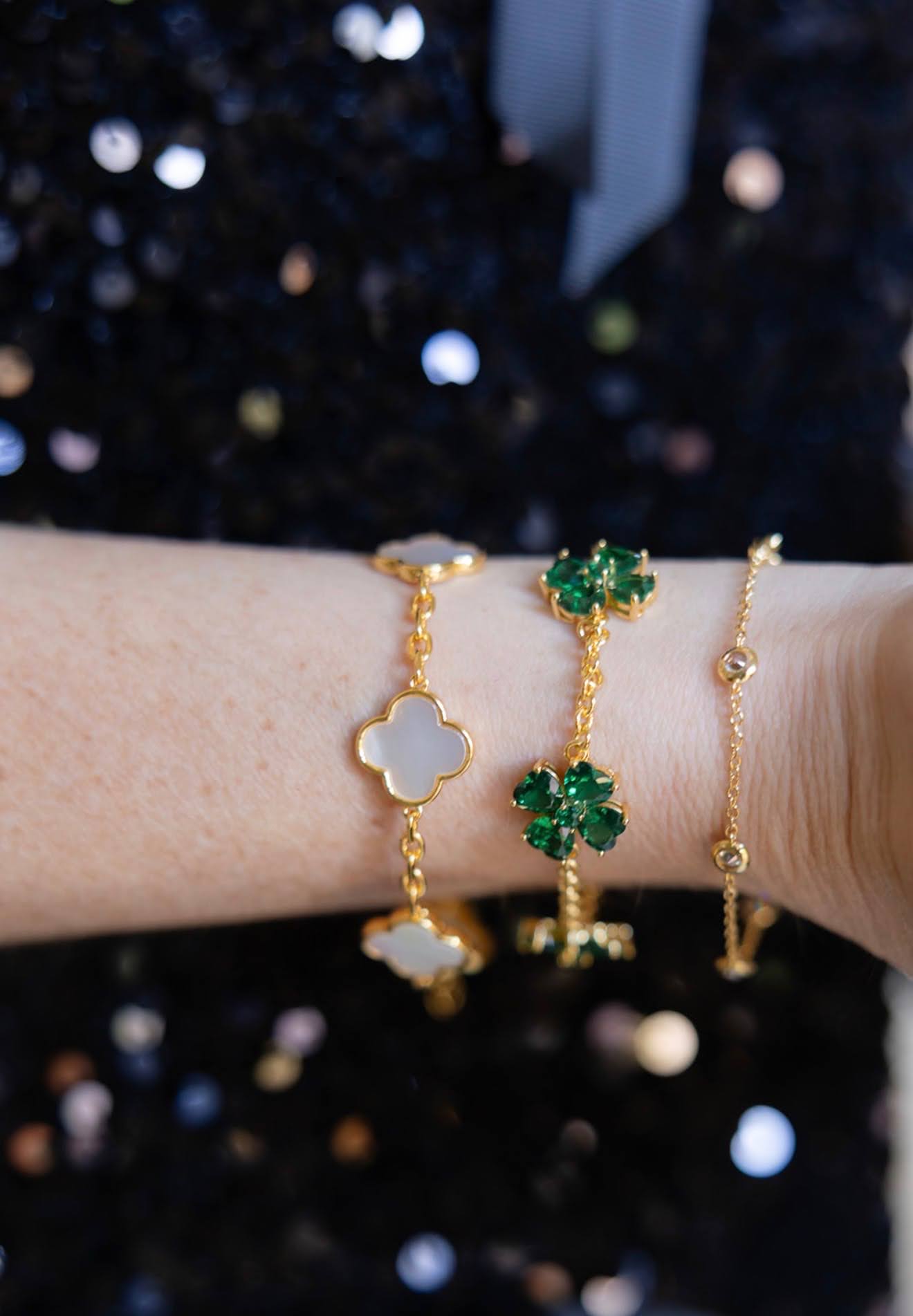 Elle- Mother of pearl Clover Adjustable Bracelet 18k Gold Plated-Darby Clark Collection - Glamourous Grace