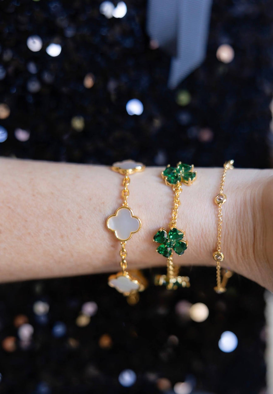 Elle- Mother of pearl Clover Adjustable Bracelet 18k Gold Plated-Darby Clark Collection - Glamourous Grace