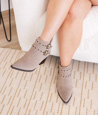Elsa Leather Ankle Boot in Taupe - Glamourous Grace