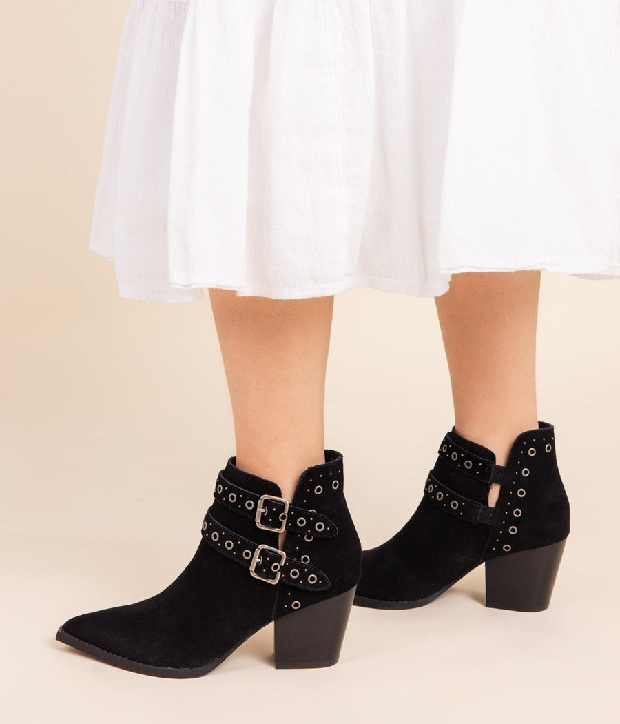 Elsa Leather Ankle Boot in Black - Glamourous Grace