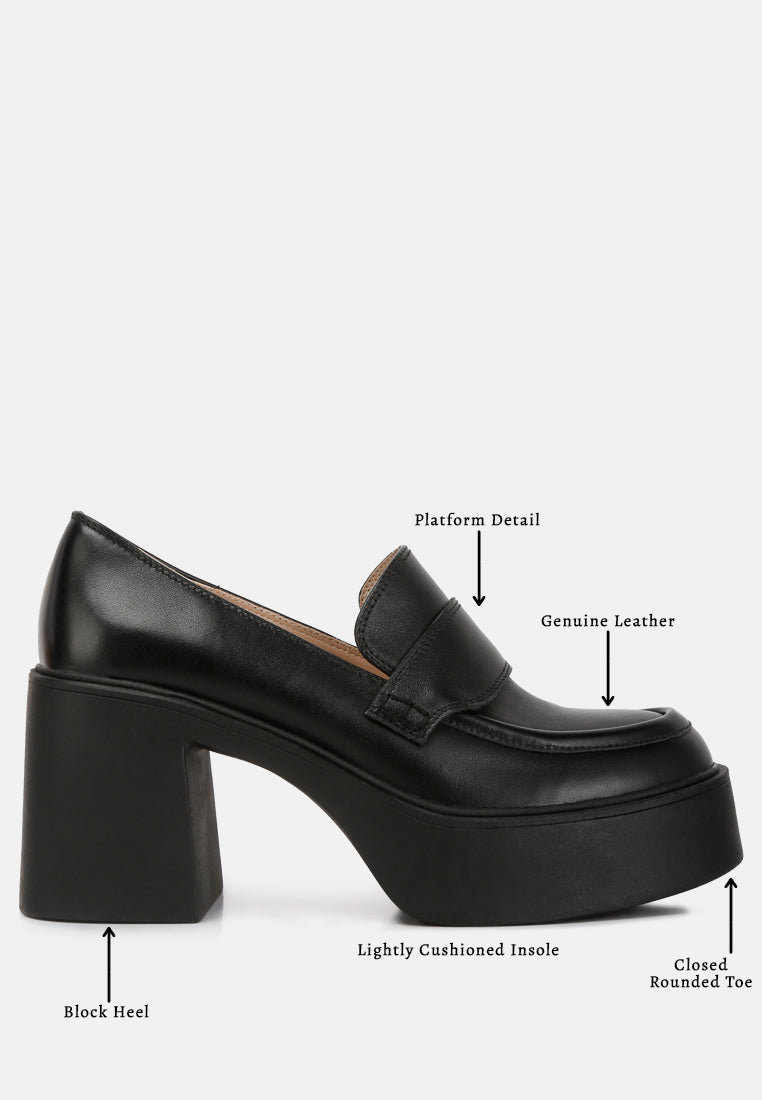Elspeth Heeled Platform Leather Loafers - Glamourous Grace