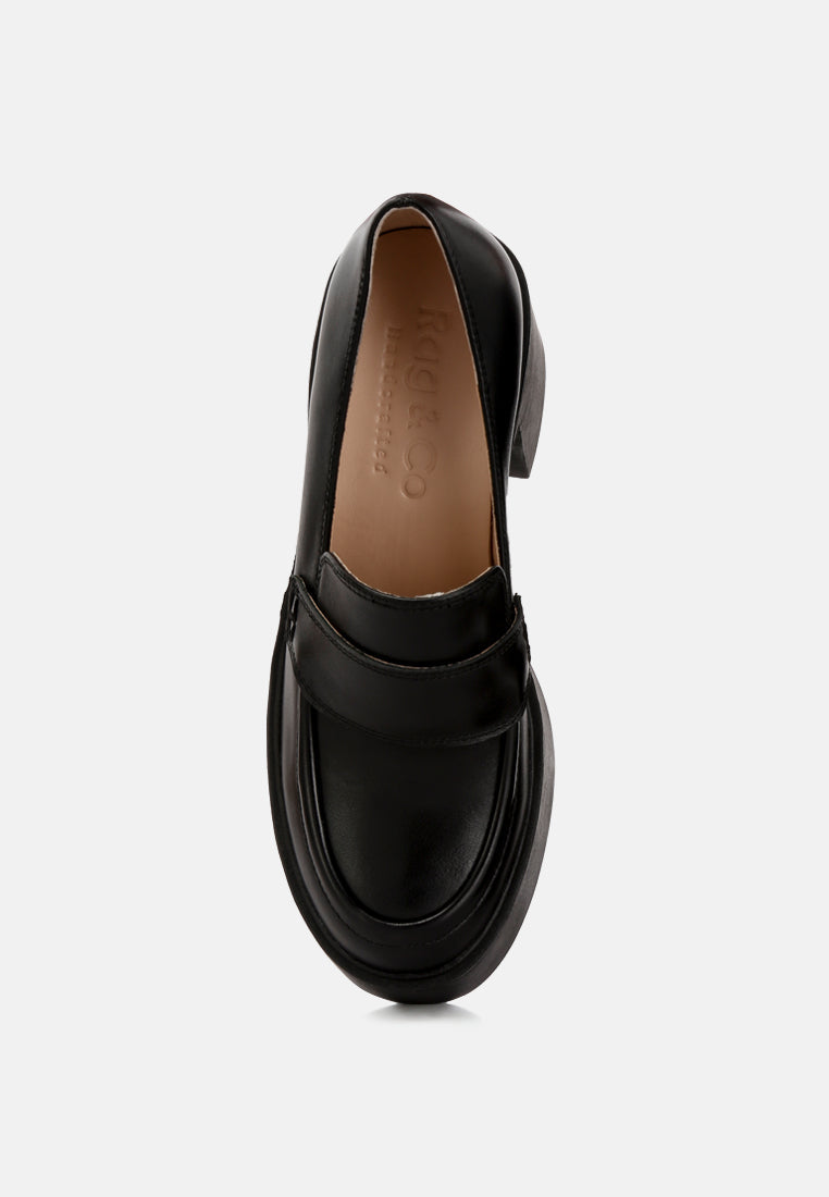 Elspeth Heeled Platform Leather Loafers - Glamourous Grace
