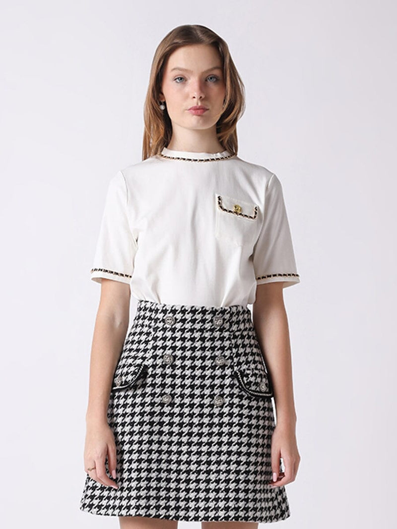 Embellished Chain Link Trim Short Sleeve Top - Glamourous Grace