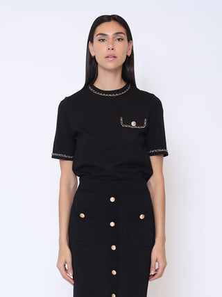 Embellished Chain Link Trim Short Sleeve Top - Glamourous Grace