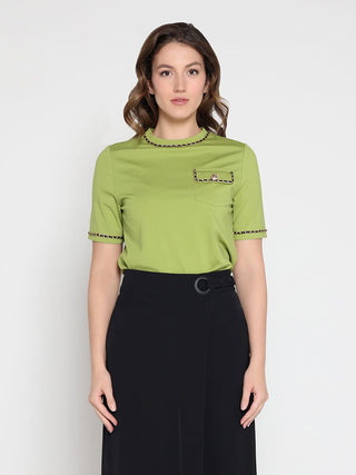 Embellished Chain Link Trim Short Sleeve Top - Glamourous Grace