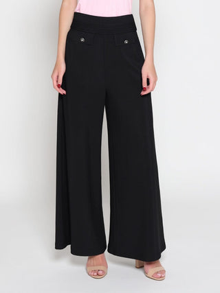 Embellished Pockets High Waist Wide Leg Pants