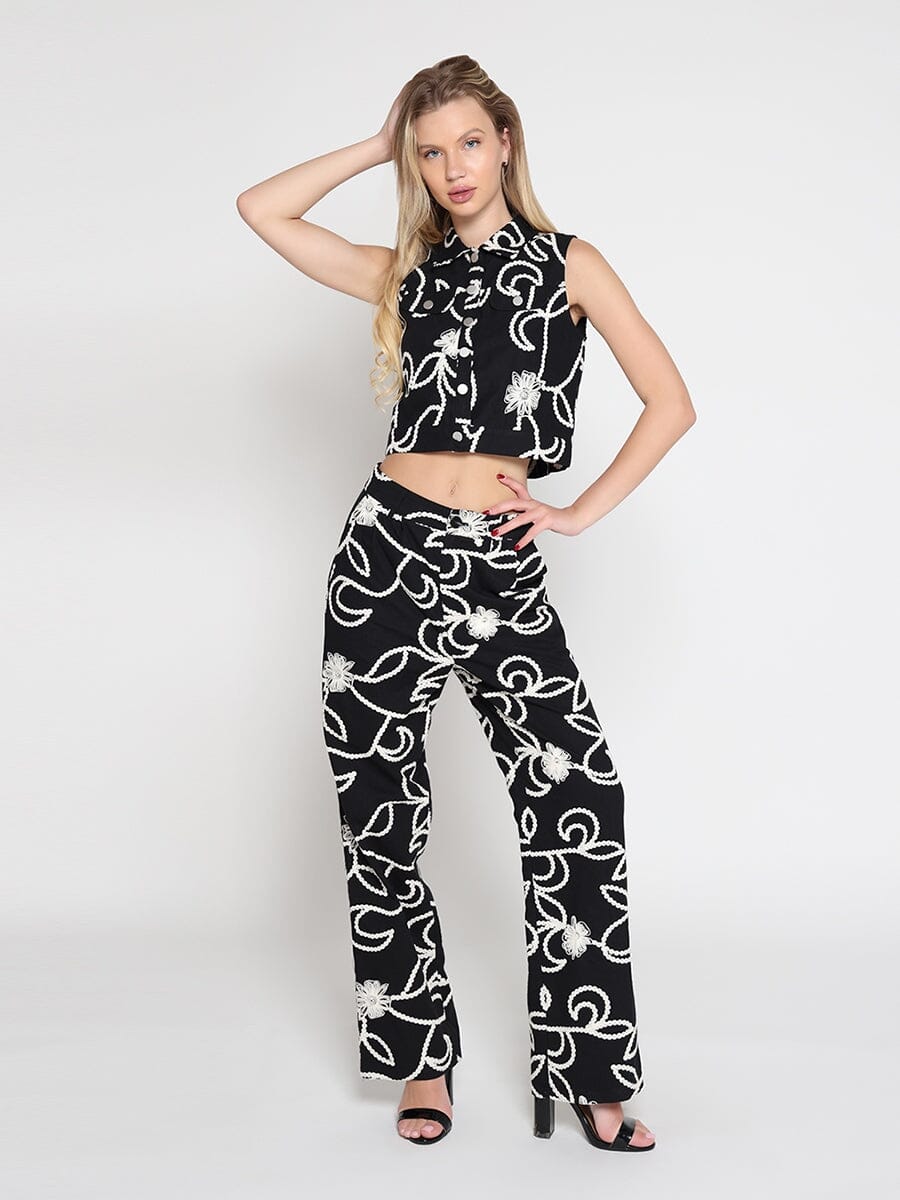 Emboidered straight fit pants - Glamourous Grace