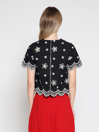 Embroidered eyelet crop top