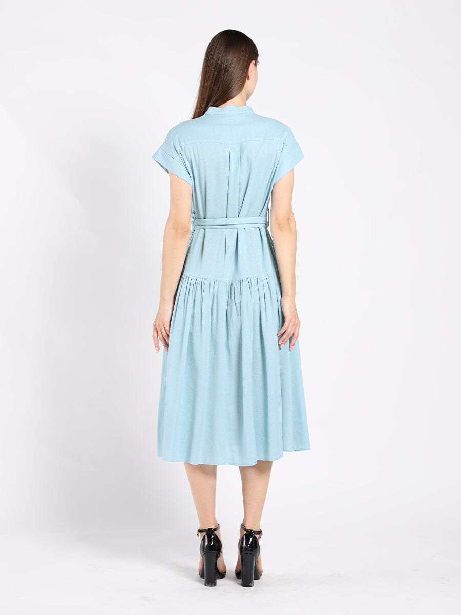 Embroidered Midi Dress with Cap Sleeves and Waist - Glamourous Grace