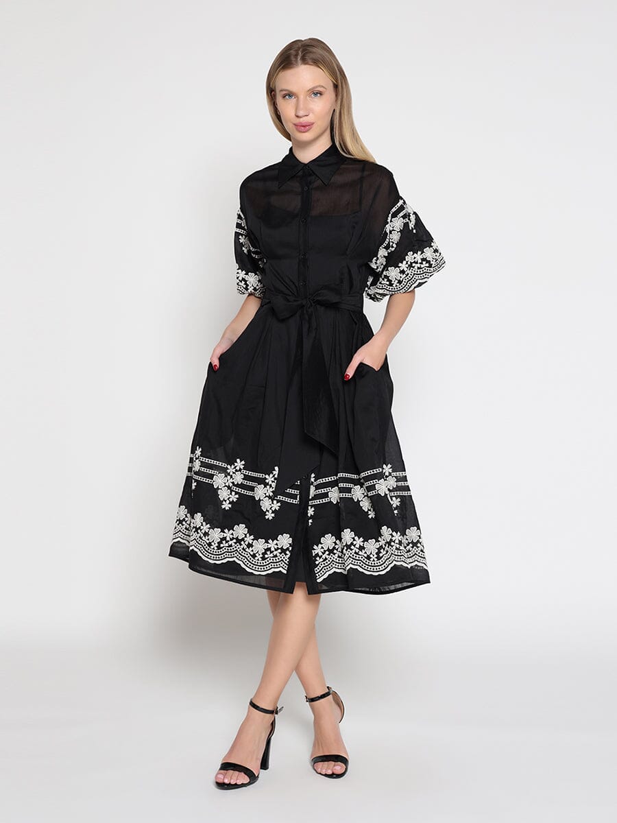 Embroidered sleeve &skirt bottom puff sleeve dress - Glamourous Grace