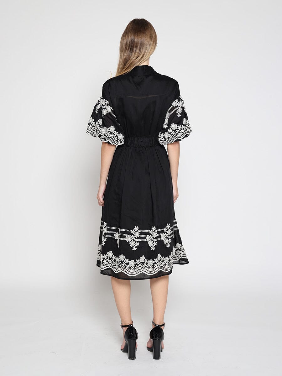 Embroidered sleeve &skirt bottom puff sleeve dress - Glamourous Grace