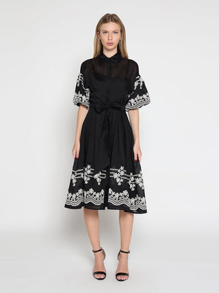 Embroidered sleeve &skirt bottom puff sleeve dress