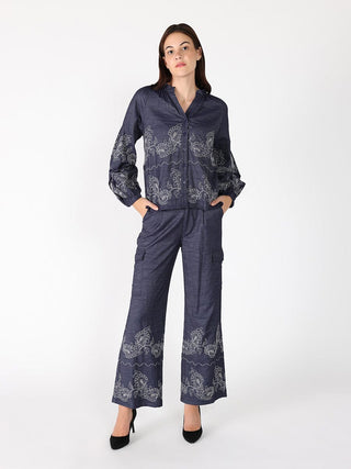 Embroidery Work V-neck Long Sleeve Top - Glamourous Grace