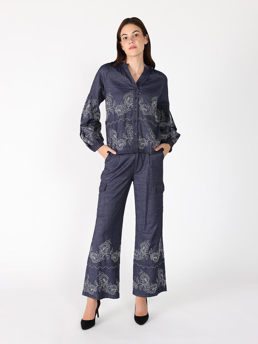 Embroidery Work V-neck Long Sleeve Top - Glamourous Grace