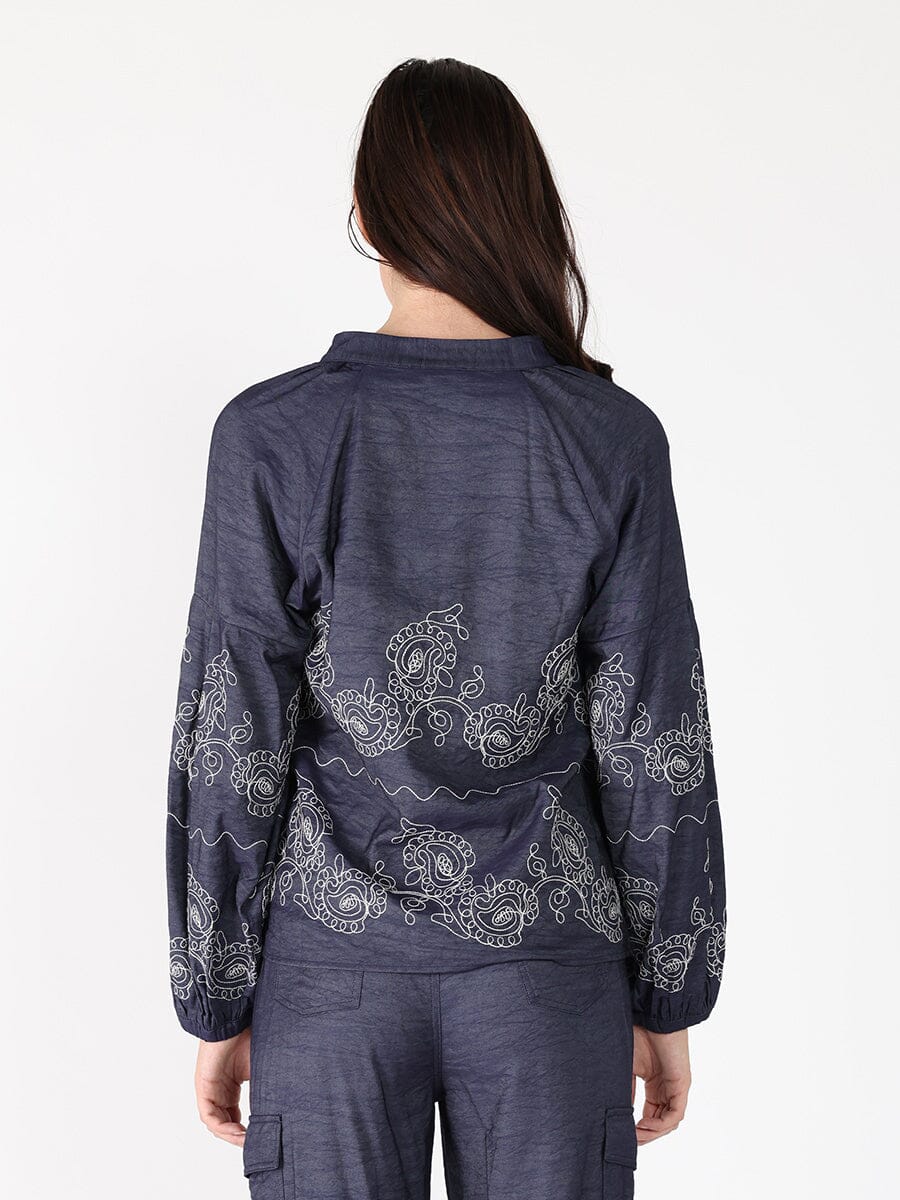 Embroidery Work V-neck Long Sleeve Top - Glamourous Grace