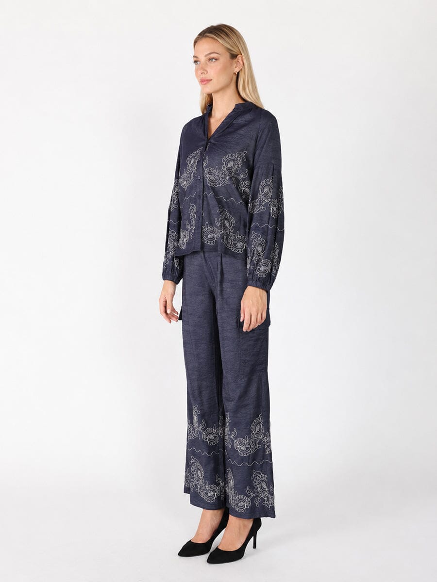 Embroidery Work V-neck Long Sleeve Top - Glamourous Grace
