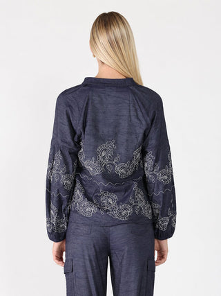 Embroidery Work V-neck Long Sleeve Top - Glamourous Grace