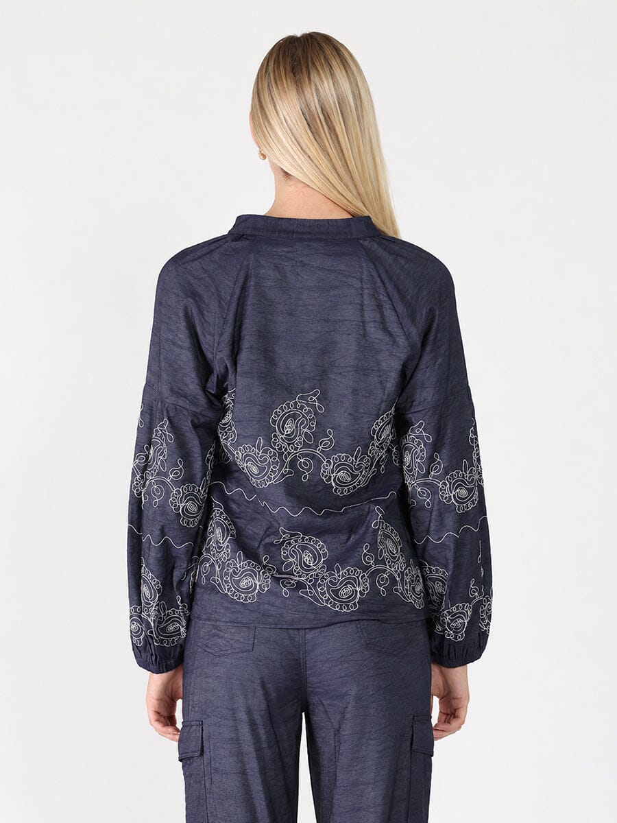 Embroidery Work V-neck Long Sleeve Top - Glamourous Grace