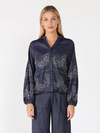Embroidery Work V-neck Long Sleeve Top - Glamourous Grace