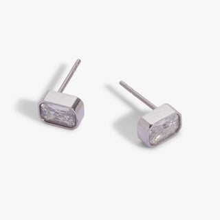 April Emerald-Cut Birthstone Stud Earrings