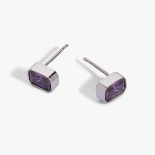 February Emerald-Cut Birthstone Stud Earrings
