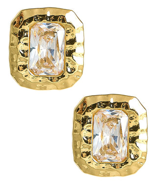 Emilia - Large Rectangle Textured Bezel Earring - 18k Gold Plated- Darby Clark Collection - Glamourous Grace