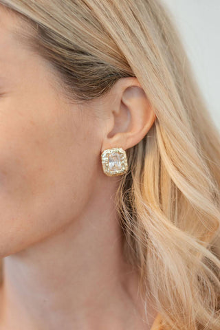 Emilia - Large Rectangle Textured Bezel Earring - 18k Gold Plated- Darby Clark Collection - Glamourous Grace