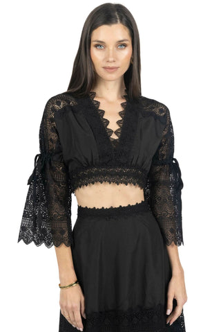 Emily Guipure Lace Top & Maxi Skirt Set In Black