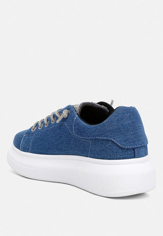 Ena Rhinestone Embellished Denim Sneakers - Glamourous Grace