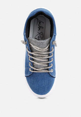 Ena Rhinestone Embellished Denim Sneakers - Glamourous Grace