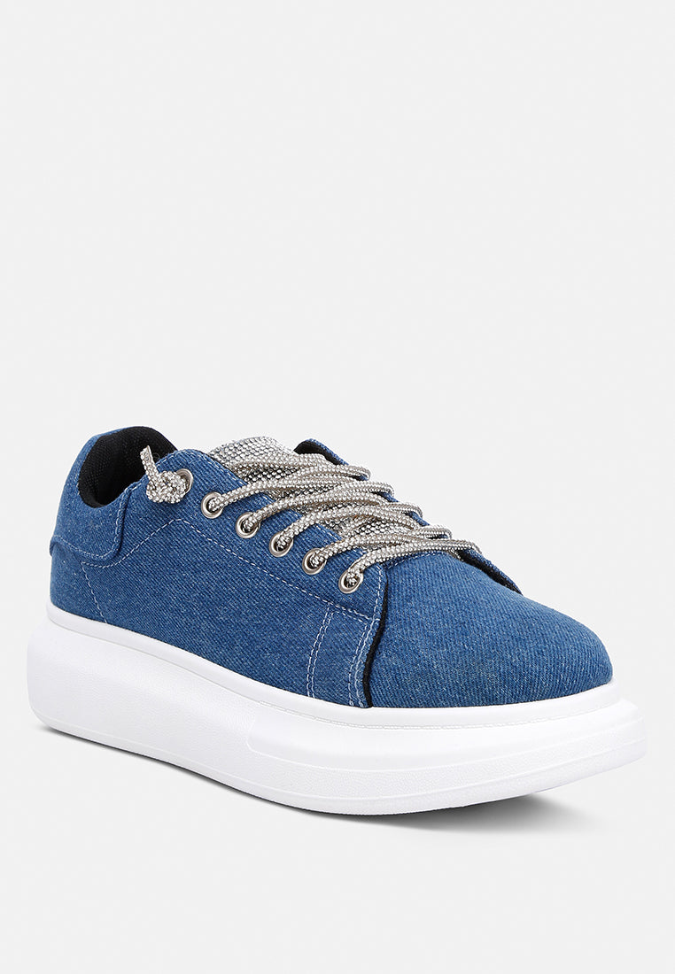 Ena Rhinestone Embellished Denim Sneakers - Glamourous Grace