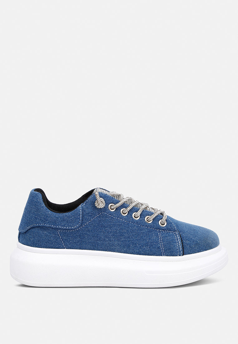 Ena Rhinestone Embellished Denim Sneakers - Glamourous Grace