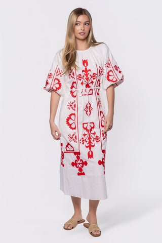 Erica Dress (White/Red)