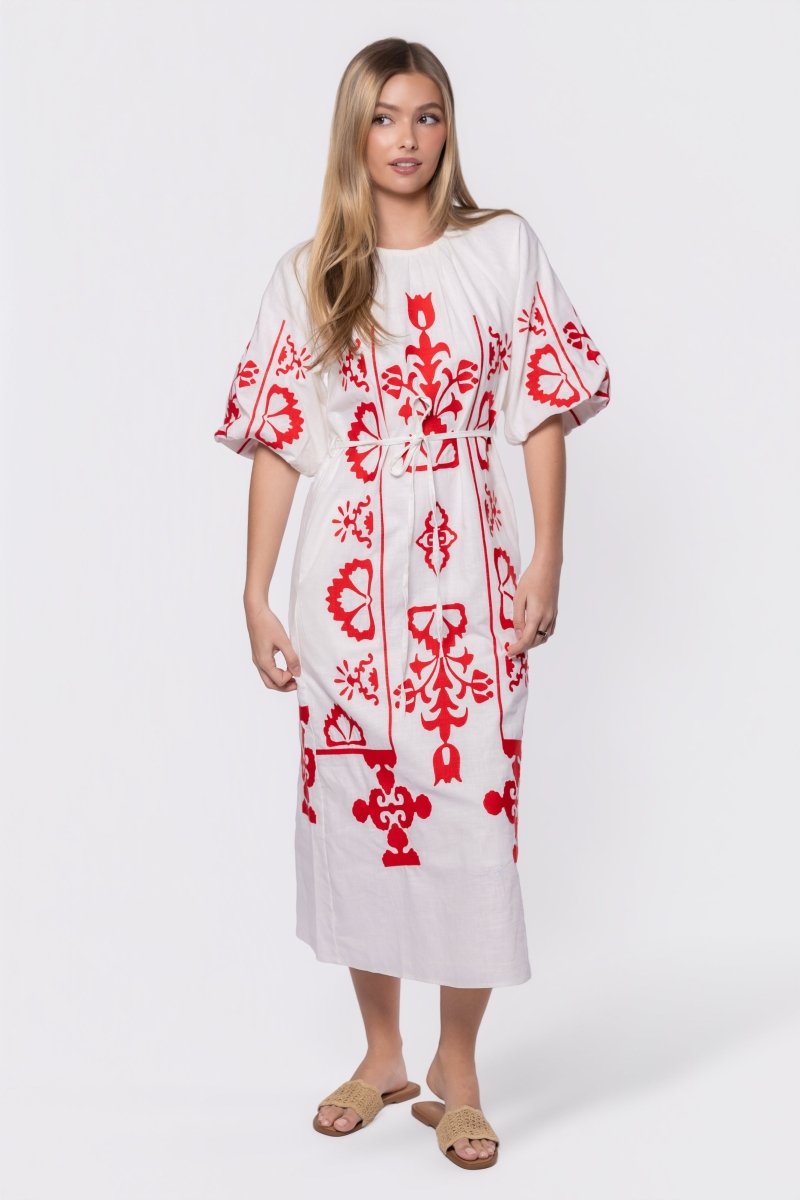 Erica Dress (White/Red)