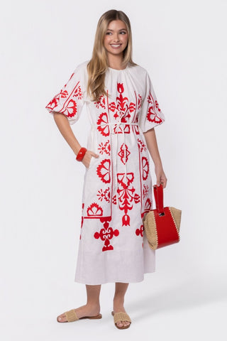 Erica Dress (White/Red)