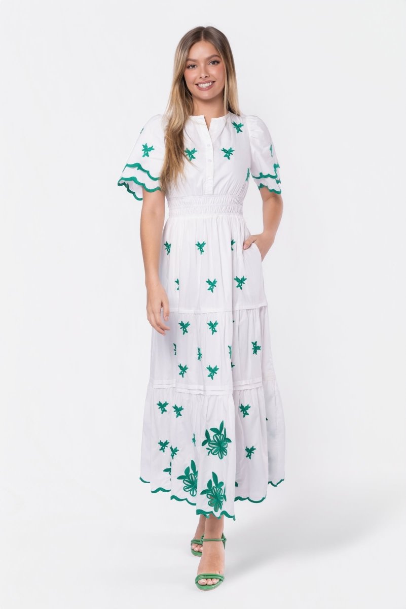 Estelle Dress (White Green) - Glamourous Grace