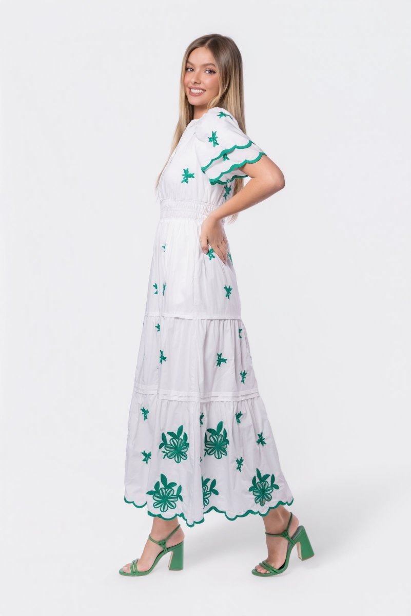 Estelle Dress (White Green) - Glamourous Grace