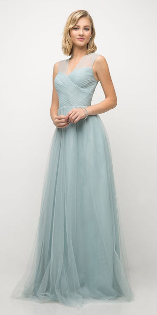 CLEARANCE - Ladivine ET320 Illusion V-Neck and Back Long Dress (Size 14)