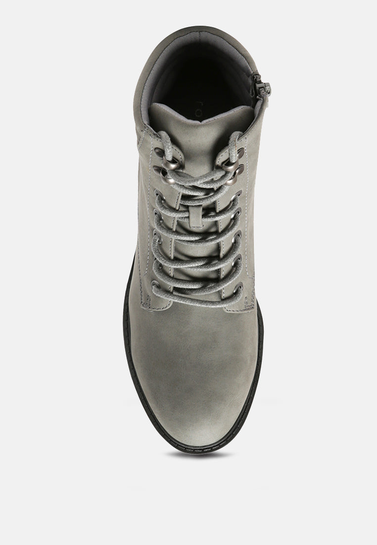 Eternity Cushion Collared Lace-Up Boots In Grey - Glamourous Grace