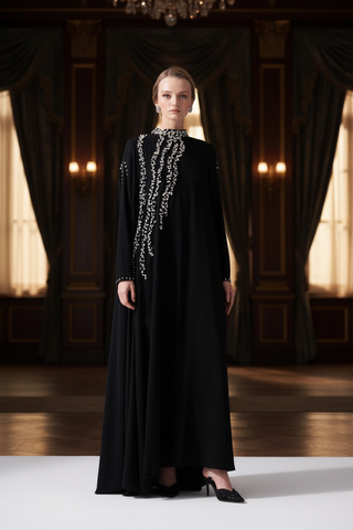 Etru Black Crystal Kaftan Abaya Cinematic