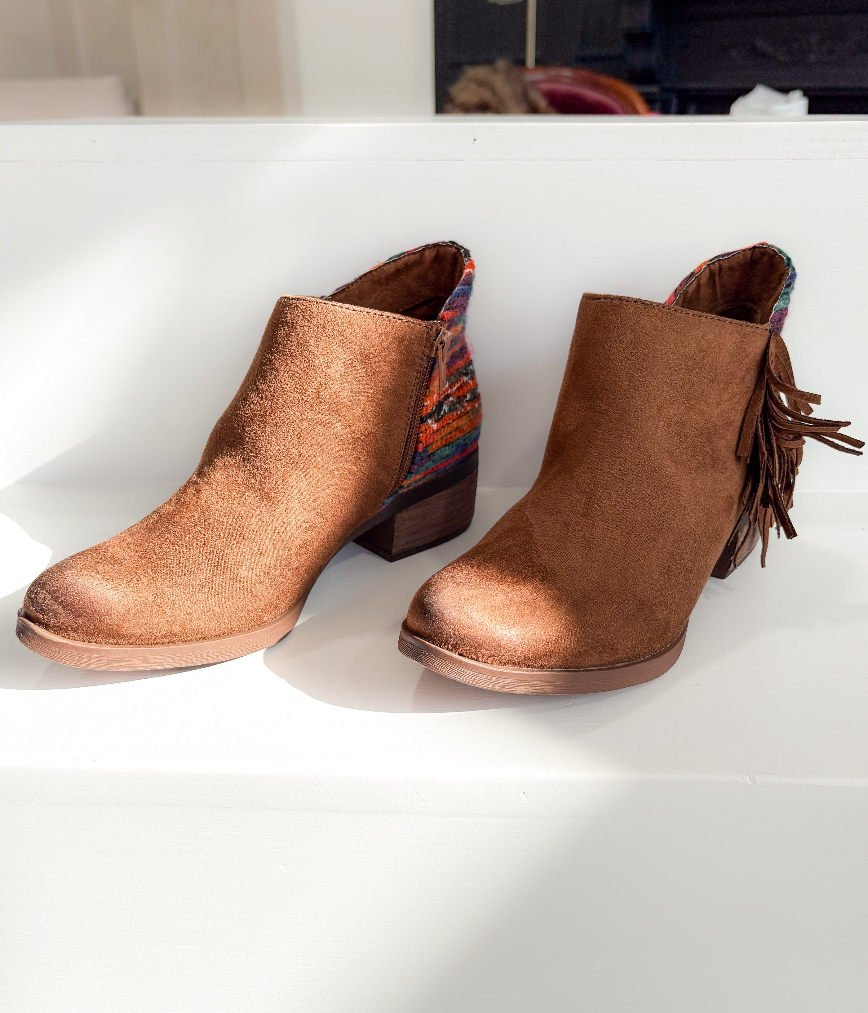 Etty Fringe Ankle Boot in Tan - Glamourous Grace