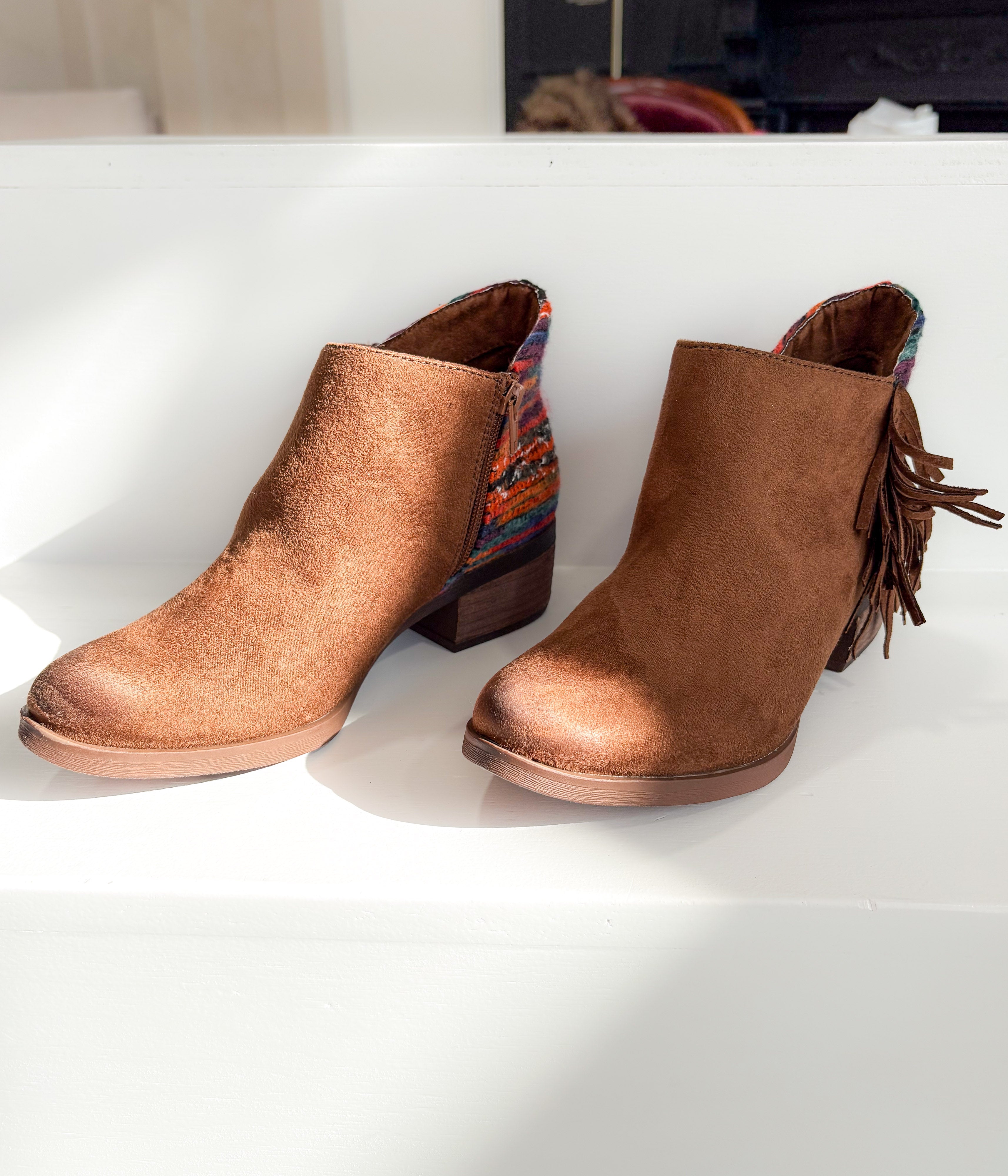 Etty Fringe Ankle Boot in Tan - Glamourous Grace