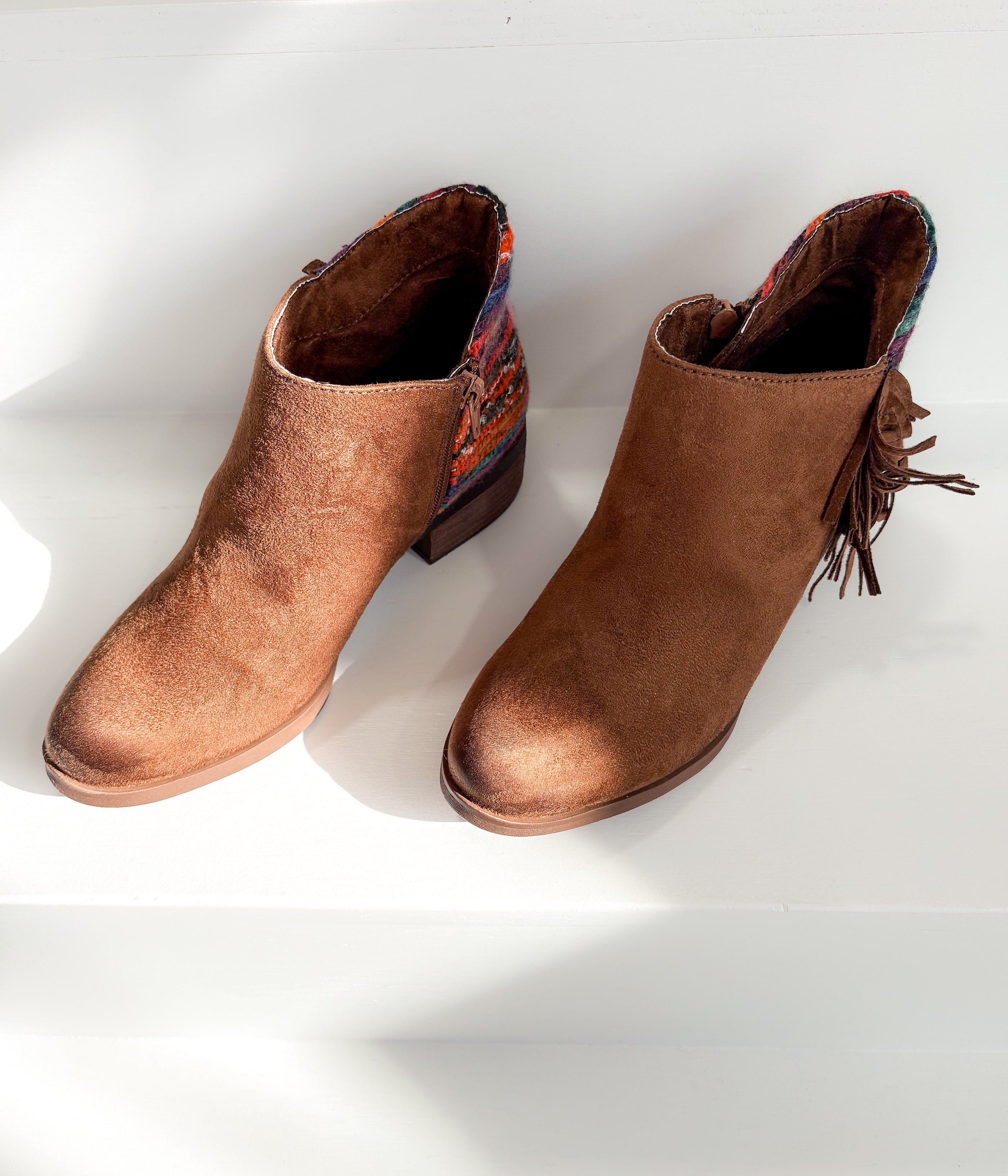 Etty Fringe Ankle Boot in Tan - Glamourous Grace