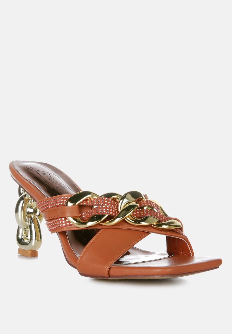 Evelane Metallic Chain Rhinestone Sandals - Glamourous Grace