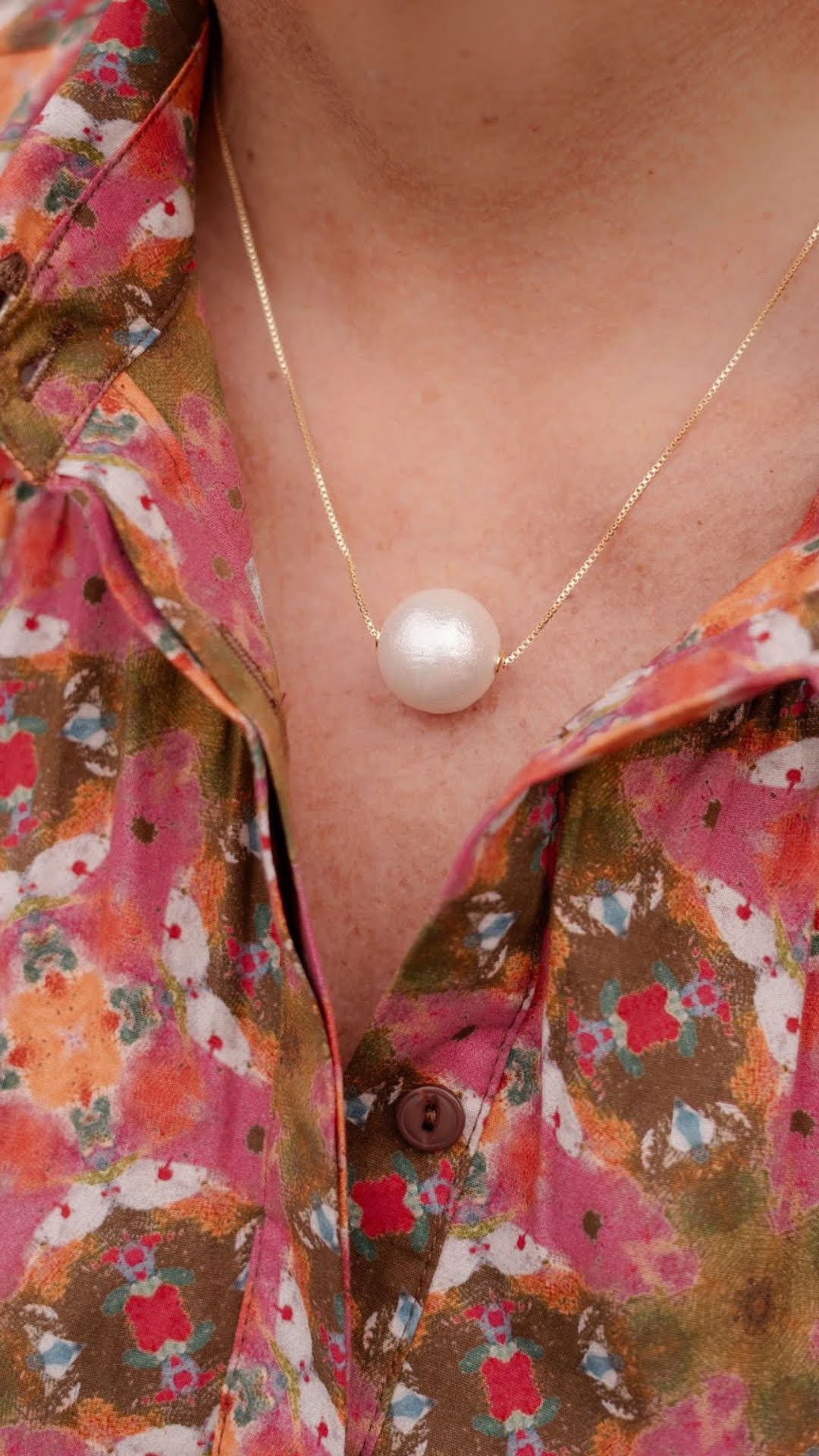 Evie - 14mm Cotton Pearl Necklace - 18k Gold Plated - Glamourous Grace
