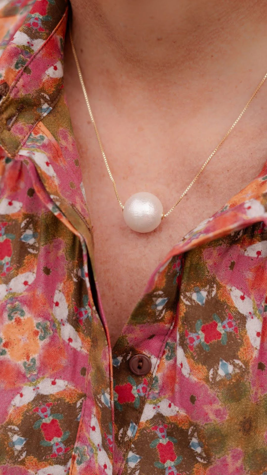 Evie - 14mm Cotton Pearl Necklace - 18k Gold Plated - Glamourous Grace