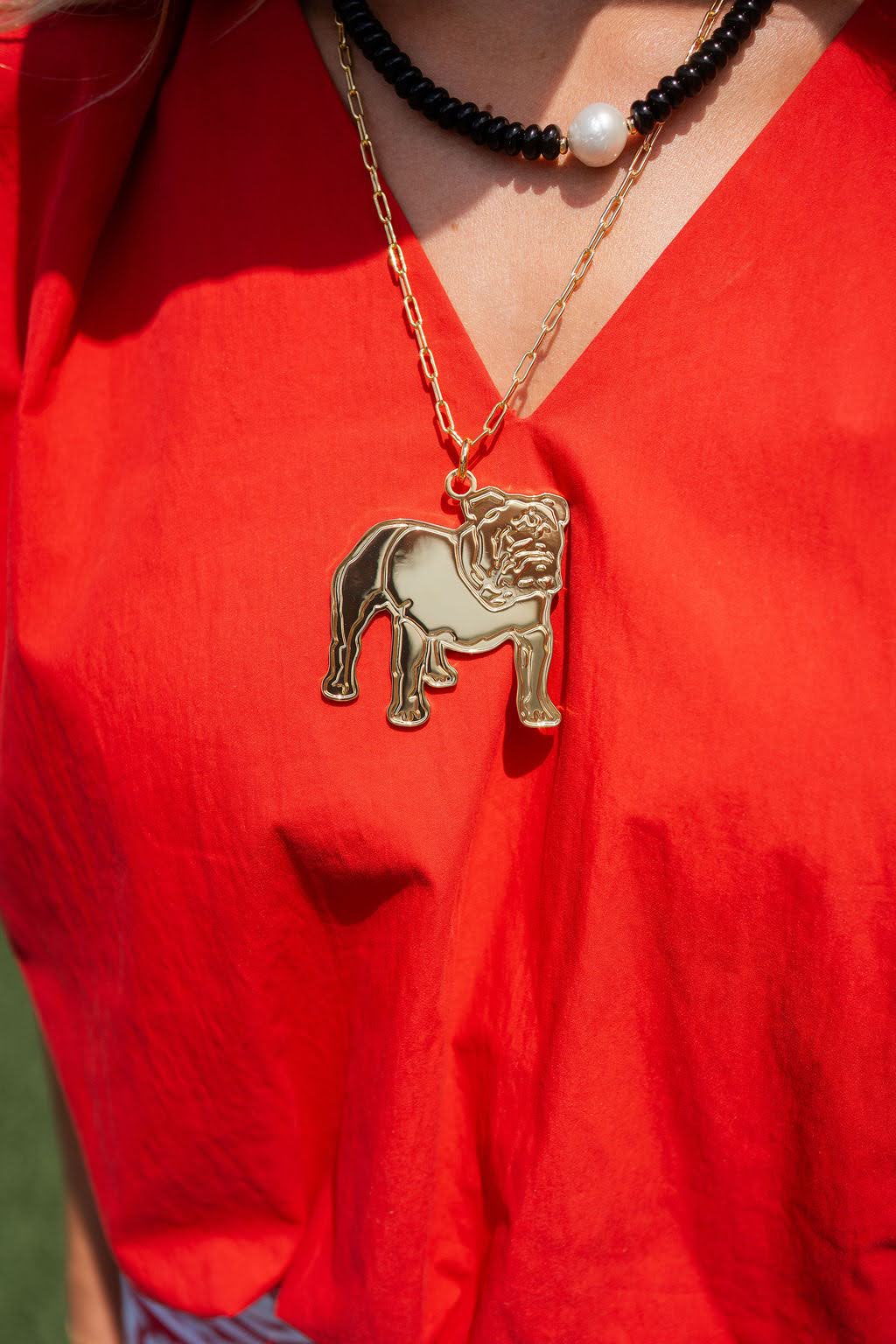 Extra Large Flat Bulldog Charm Necklace - 18k Gold Plated - Glamourous Grace
